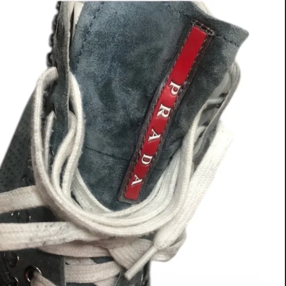 Prada Mid Top Eyelet Cap Toe Gray Sneaker Size 37.5 / US 6.5-7 - Picture 9 of 11